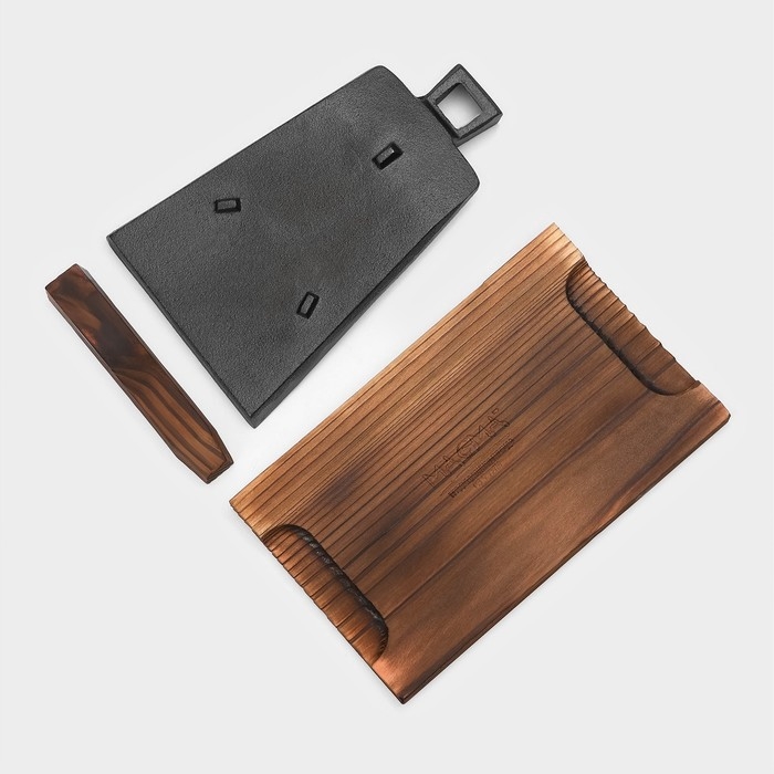 Сковорода чугунная Magma &laquo;Вунгтау&raquo;, 24&times;15,3&times;2,2 см, на деревянной подставке