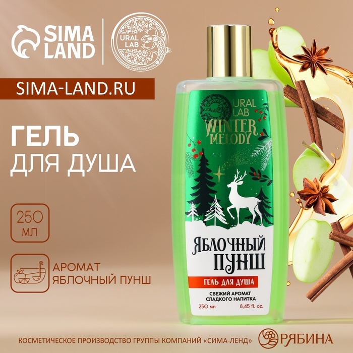 Гель для душа, 250 мл, аромат яблочный пунш, Новый Год Гель для душа, 250 мл, аромат яблочный пунш, Новый Год