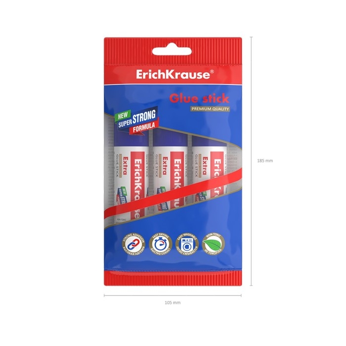 Набор клея-карандаша 3 штуки, ErichKrause Extra PVP, 21 г, усиленный