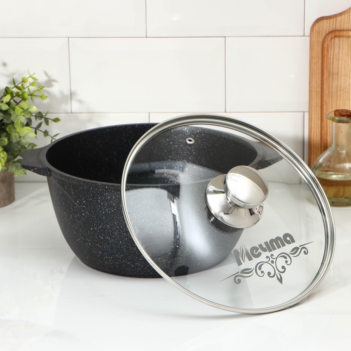 Кастрюля &laquo;Гранит Star&raquo;, 4 л, d=24 см, h= 12 см, антипригарное покрытие, цвет чёрный