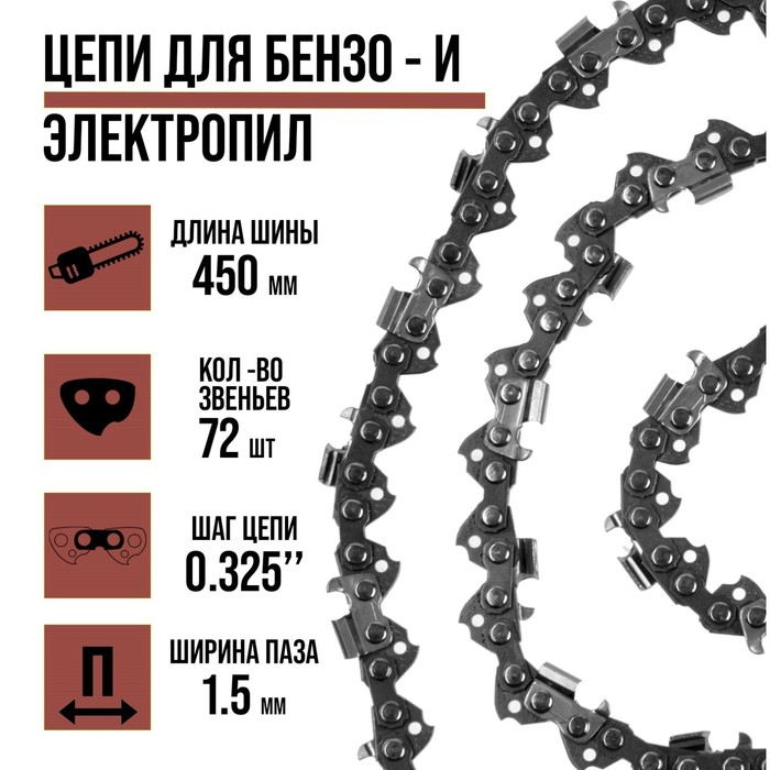 Цепь для бензопилы ЛОМ, 18 Цепь для бензопилы ЛОМ, 18", 450 мм, ширина паза 1.5 мм, шаг 0.325", 72 звена