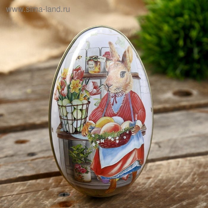 Шкатулка металл яйцо Шкатулка металл яйцо "Зайка-хозяйка с корзинкой яиц" 11х6,5х7 см