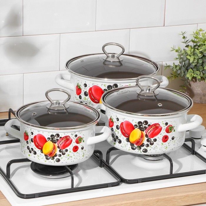Набор кастрюль &laquo;Сластёна&raquo;, 3 предмета: 1,9 л, 2,5 л, 3,7 л, крышки, индукция