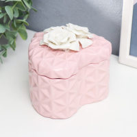 Шкатулка керамика "Три белых розы. Геометрия" сердце розовое 10х11х11 см Шкатулка керамика "Три белых розы. Геометрия" сердце розовое 10х11х11 см