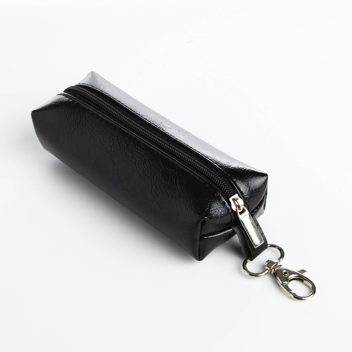 Ключница на молнии, длина 13 см, кольцо, карабин, цвет чёрный