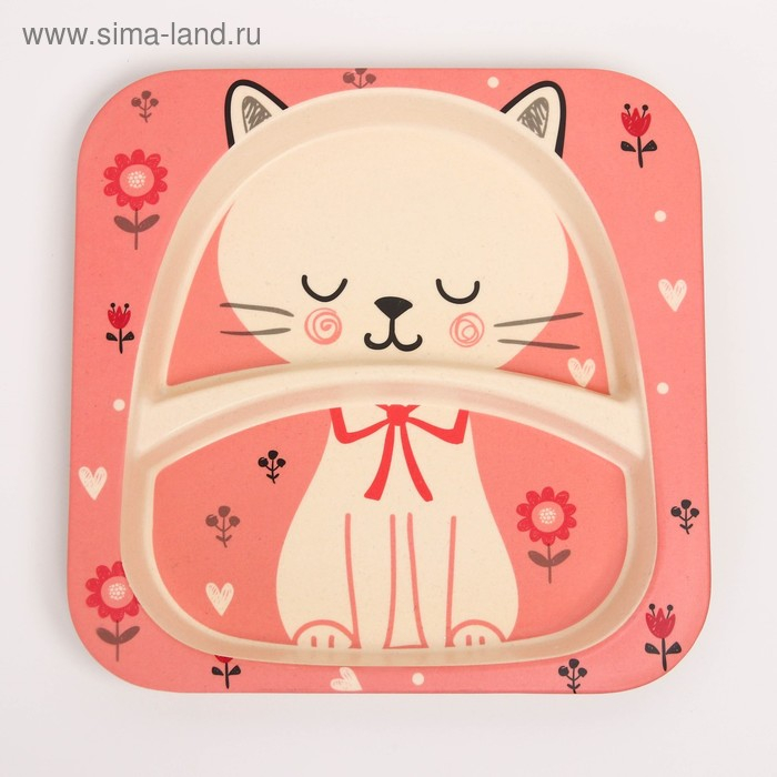 Набор детской бамбуковой посуды &laquo;Кошечка&raquo;, тарелка, миска, стакан, приборы, 5 предметов