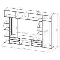 Гостиная Веста, 2800х450х1956, Сатин делано/Дуб темный