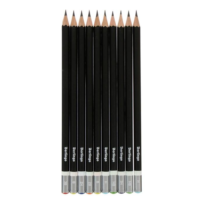 Набор карандашей чернографитных 10 штук Berlingo, 3H-3B, европодвес