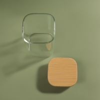 Органайзер для хранения ватных палочек &laquo;BAMBOO&raquo;, с крышкой, 10 &times; 6 &times; 6 см, в картонной коробке, цвет прозрачный/коричневый