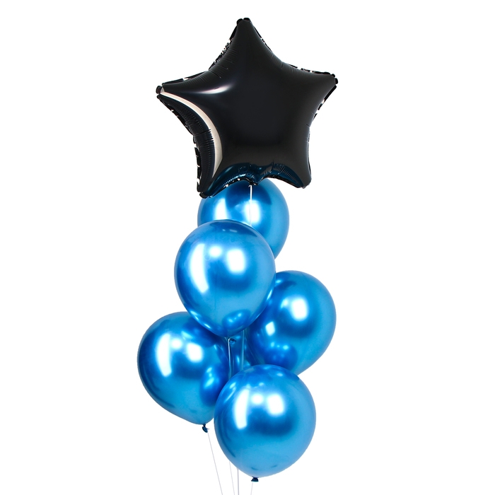 Букет из воздушных шаров &laquo;Звезда&raquo; синий хром, набор 7 шт.