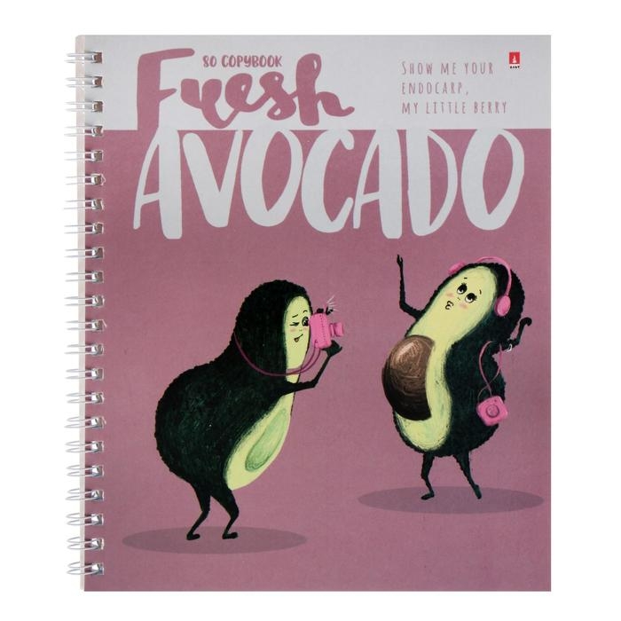 Тетрадь А5+, 80 листов в клетку на гребне Тетрадь А5+, 80 листов в клетку на гребне "Авокадо", обложка мелованный картон, глянцевая ламинация, блок офсет, МИКС