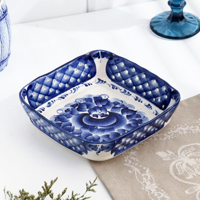 Блюдо &laquo;Сухарница&raquo;, гжель, микс