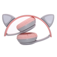 Наушники беспроводные &laquo;Котик&raquo;, звуковые и световые эффекты, складные, цвет серый