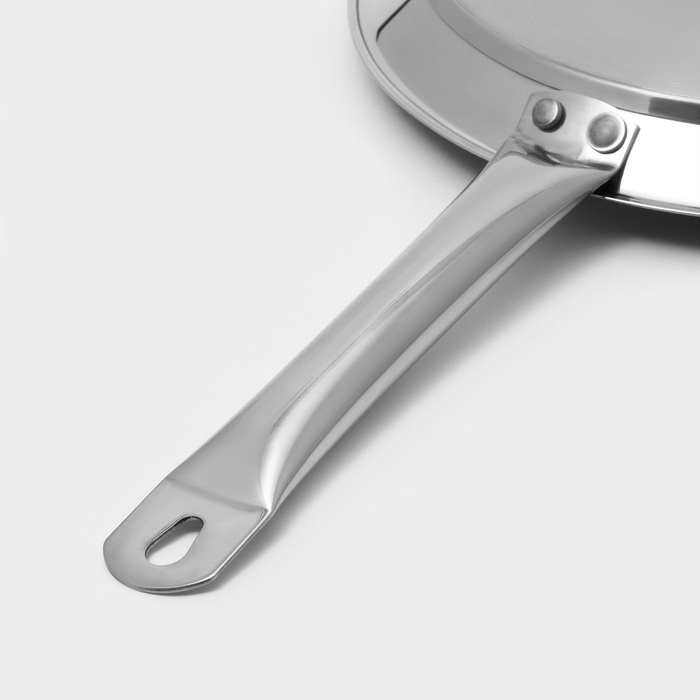 Сковорода блинная из нержавеющей стали &laquo;Общепит&raquo;, d=28 см, толщина корпуса 0,6 мм, капсульное дно 3,5 мм, антипригарное покрытие, индукция