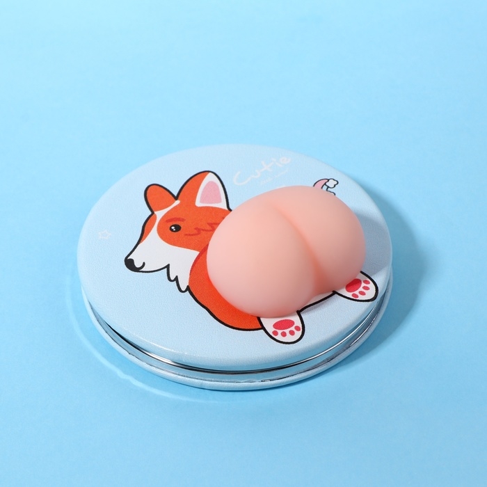 Зеркало - антистресс &laquo;Корги&raquo;, складное, d = 7,2 см, с увеличением, искусственная кожа, цвет голубой