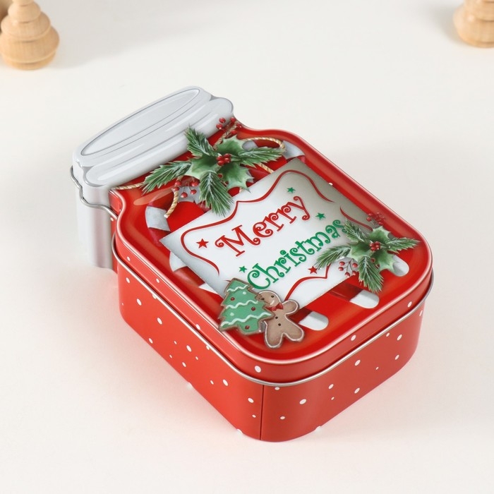 Шкатулка металл Шкатулка металл "Банка с леденцами" красная 15,5х10х5,5 см