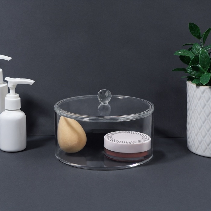 Органайзер для хранения, с крышкой, 14 &times; 14 &times; 9,3 см, цвет прозрачный