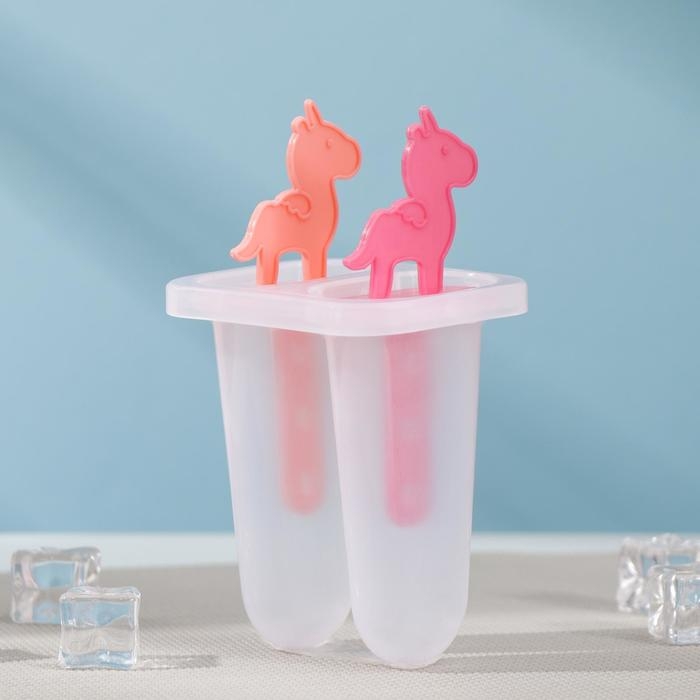 Форма для мороженого &laquo;Единороги&raquo;, 7,5&times;6&times;15 см, 2 ячейки, цвет прозрачный