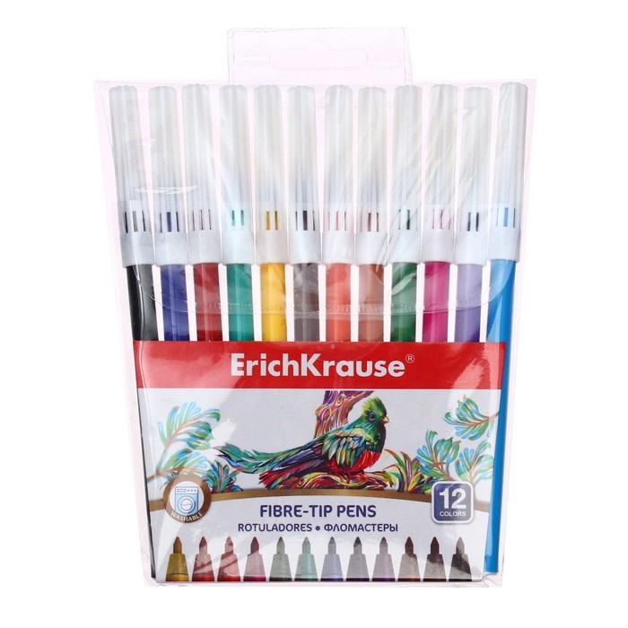 Фломастеры 12 цветов ErichKrause Washable, смываемые, европодвес Фломастеры 12 цветов ErichKrause Washable, смываемые, европодвес