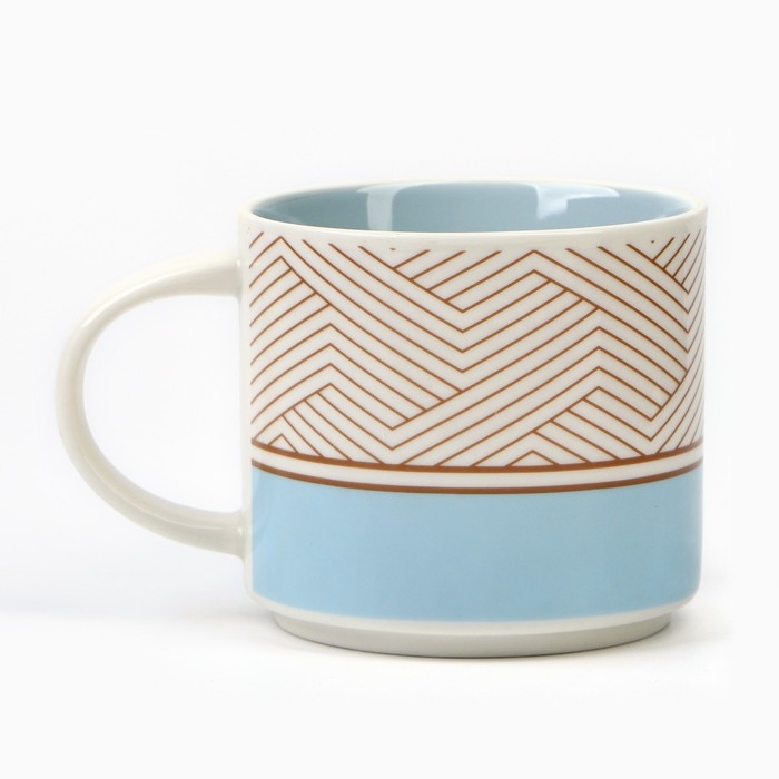 Кружка керамическая с крышкой и ложкой &laquo;Геометрия&raquo;, 470 мл, цвет бежевый