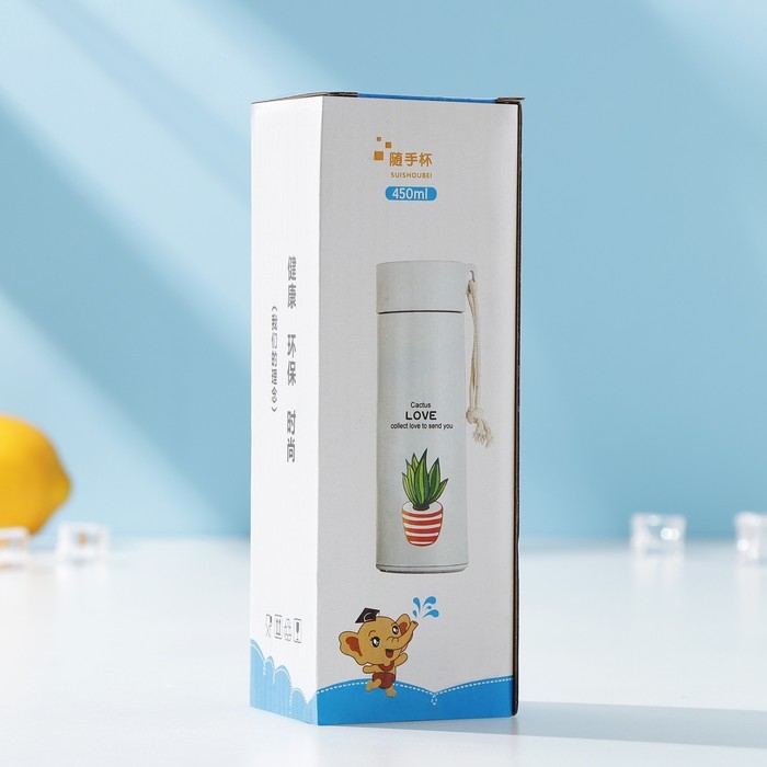 Бутылка для воды стеклянная &laquo;Кактус&raquo;, 420 мл, h=19,5 см, цвет и рисунок МИКС