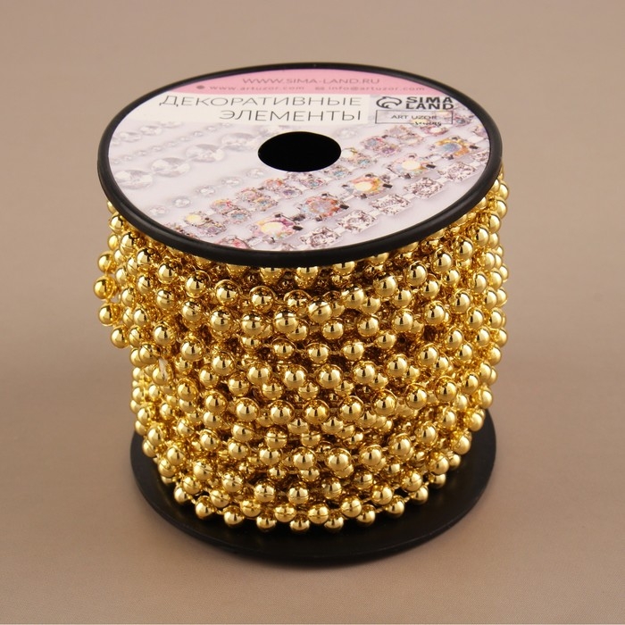 Бусы на нитях, круглые, 4 мм, 9 &plusmn; 1 м, цвет золотой