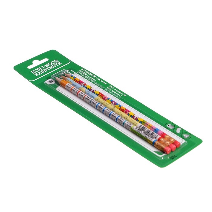 Набор карандашей чернографитных 3 штуки Koh-I-Noor MIX 1231 HB, с ластиком, блистер Набор карандашей чернографитных 3 штуки Koh-I-Noor MIX 1231 HB, с ластиком, блистер