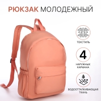 Рюкзак школьный из текстиля на молнии, 4 кармана, цвет персиковый