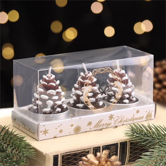 Набор свечи новогодние "Шишка", 3 шт, 4&times;6 см,