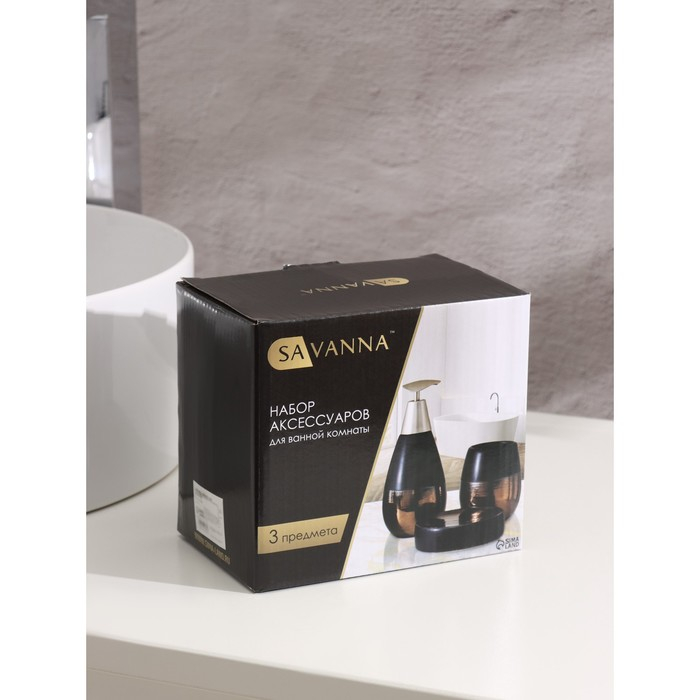 Набор для ванной комнаты Доляна &laquo;Клеопатра&raquo;, 3 предмета (мыльница, дозатор для мыла, стакан), цвет чёрно-золотой