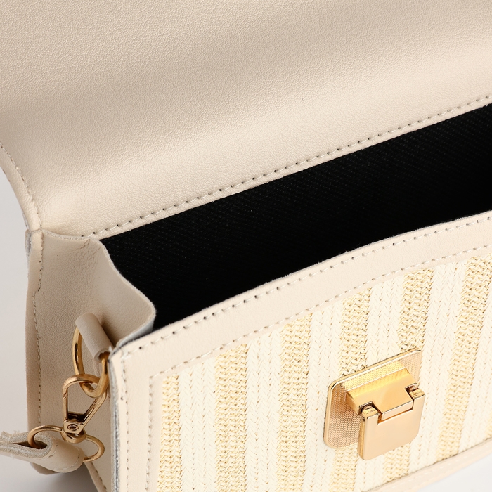 Сумка-мессенджер на клапане, длинный ремень, цвет бежевый