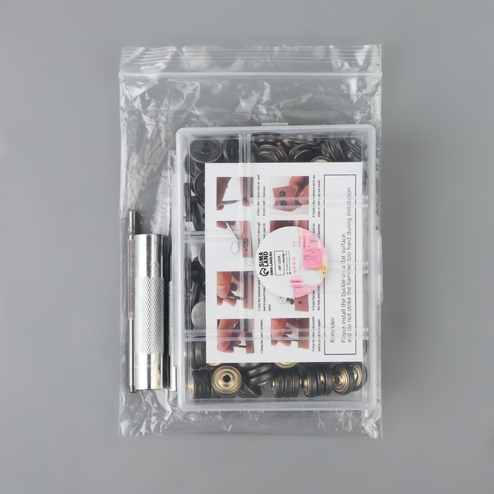 Кнопки установочные, Дельта, d = 15 мм, 40 шт, с установщиком, в органайзере, 11,8 &times; 8,1 &times; 2,3 см, цвет чёрный никель