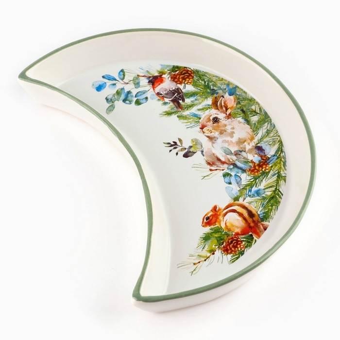 Новый год! Тарелка керамическая &laquo;Новогодняя акварель&raquo;, 10.5х20 см, цвет белый