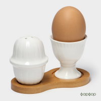 Набор фарфоровый сервировочный на деревянной подставке BellaTenero, 3 предмета: подставка для яйца 50 мл, солонка 100 мл, подставка, цвет белый Набор фарфоровый сервировочный на деревянной подставке BellaTenero, 3 предмета: подставка для яйца 50 мл, солонка 100 мл, подставка, цвет белый