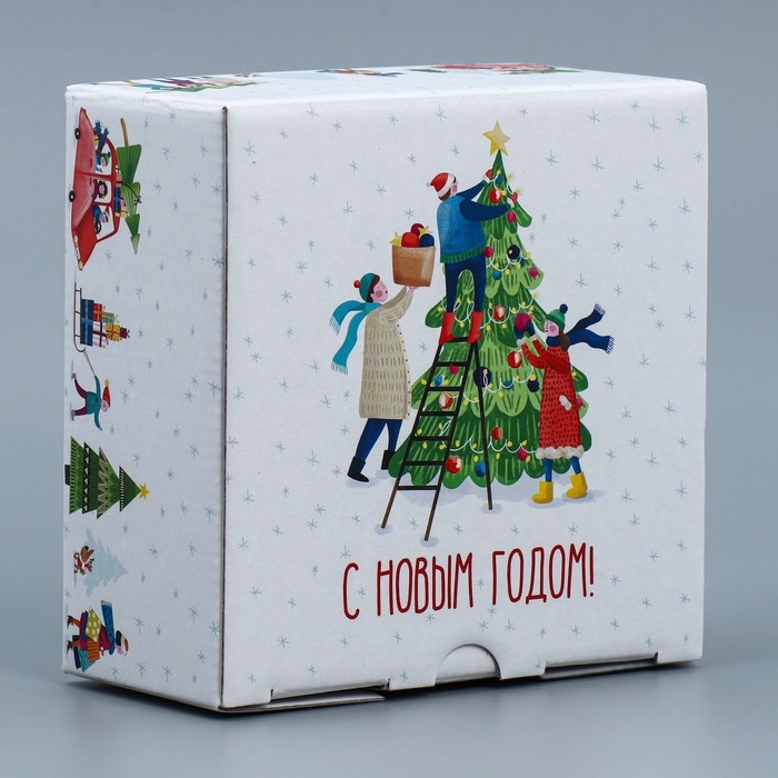 Коробка подарочная новогодняя складная &laquo;Город&raquo;, 15 х 15 х 7 см, Новый год