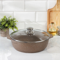 Жаровня &laquo;Гранит Brown&raquo;, 5 л, h=9 см, стеклянная крышка, антипригарное покрытие, цвет коричневый