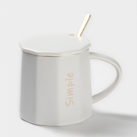 Кружка керамическая с ложкой Simple, 350 мл, цвет белый Кружка керамическая с ложкой Simple, 350 мл, цвет белый