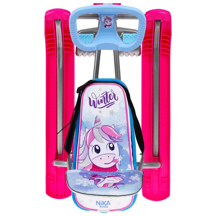 Снегокат &laquo;Тимка спорт 4-1 Единорог&raquo;, ТС4-1М/ЕР, со спинкой и ремнём безопасности, цвет розовый/серый/сиреневый