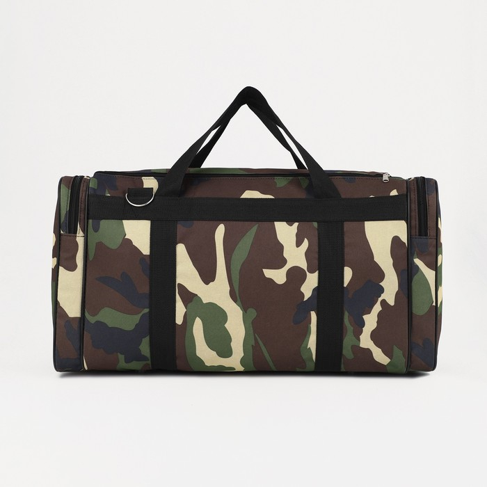 Сумка дорожная на молнии, 3 наружных кармана, длинный ремень, цвет камуфляж/коричневый Сумка дорожная на молнии, 3 наружных кармана, длинный ремень, цвет камуфляж/коричневый