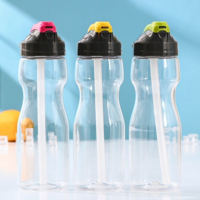 Бутылка с трубочкой «Глория», 700 мл, 9,5×7,6×24 см, тритан, цвет МИКС Бутылка с трубочкой «Глория», 700 мл, 9,5×7,6×24 см, тритан, цвет МИКС