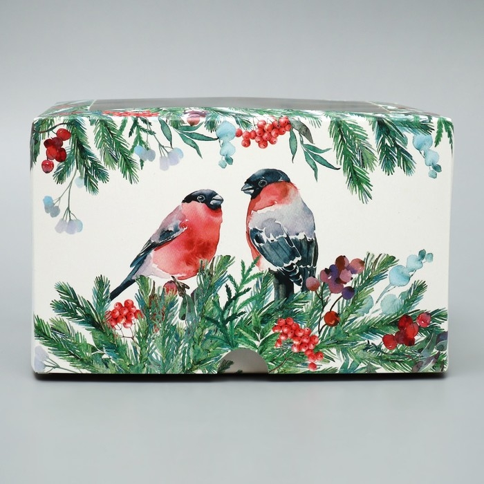Коробка для капкейков складная с двусторонним нанесением &laquo;Снегири&raquo;, 16 х 16 х 10 см, Новый год