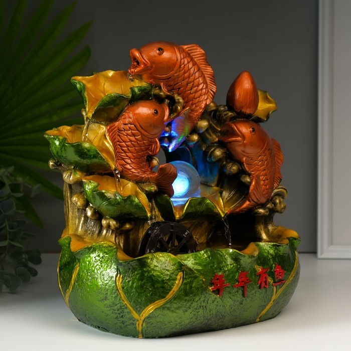 Фонтан настольный от сети, подсветка "Три карпа" 32х29х19 см