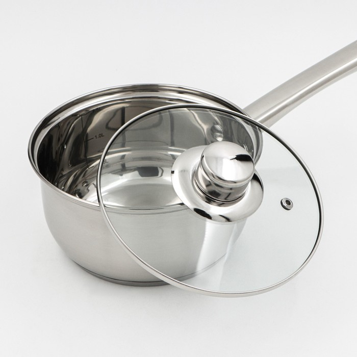 Ковш из нержавеющей стали Доляна «Гретте», 1,5 л, d=16 см, с крышкой, металлическая ручка, индукция Ковш из нержавеющей стали Доляна «Гретте», 1,5 л, d=16 см, с крышкой, металлическая ручка, индукция