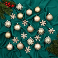 Набор украшений пластик 40 шт "Снежная феерия" шёлк, d-6 см, снежинка 6 см,