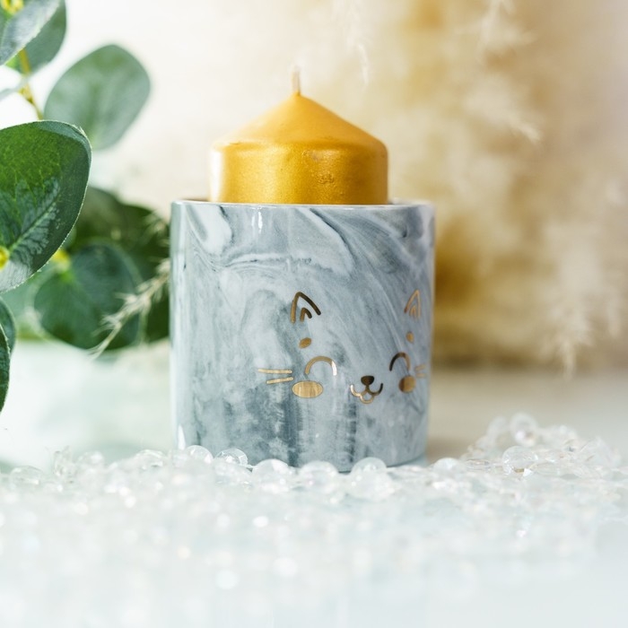 Горшок для цветов керамический с тиснением, кашпо &laquo;Котик&raquo;, 8 х 7,5 см