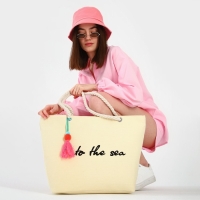 Сумка женская пляжная Into the sea, 50х34,5х14 см, бежевый цвет Сумка женская пляжная Into the sea, 50х34,5х14 см, бежевый цвет