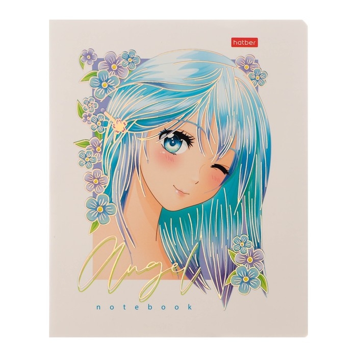 Тетрадь 48 листов в клетку Тетрадь 48 листов в клетку "Ангелы", аниме, обложка мелованный картон, 3D фольга, матовая ламинация, скругленные углы, 5В, Микс