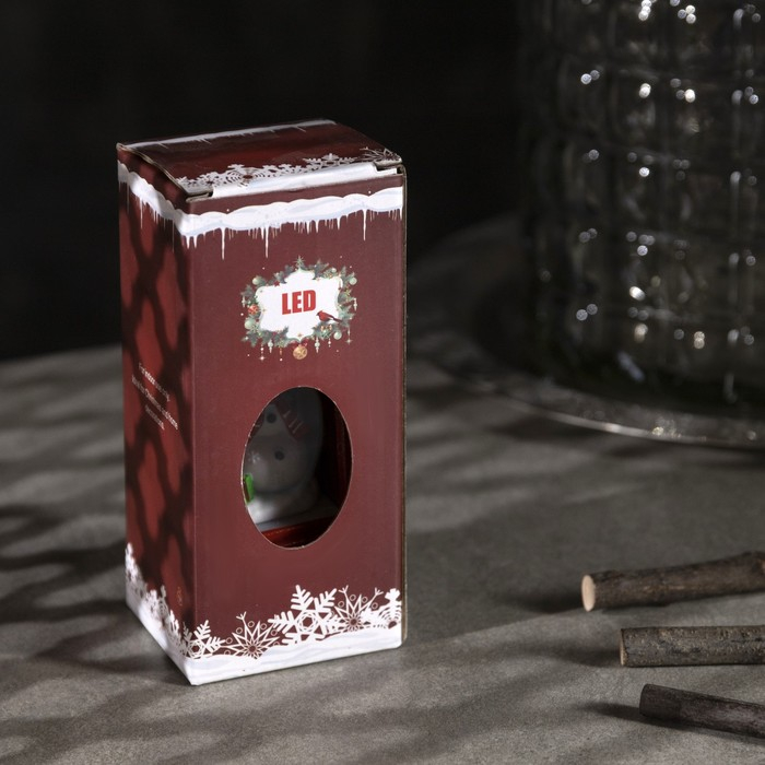 Светодиодная фигура &laquo;Снеговик в телефонной будке&raquo; 5.3 &times; 12 &times; 5.3 см, пластик, батарейки AG13х3 (в комплекте), свечение тёплое белое