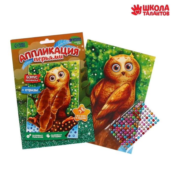 Аппликации перьями и стразами &laquo;Совёнок&raquo;