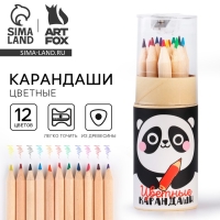 Цветные карандаши мини в тубусе, 12 шт &laquo;Панда&raquo;